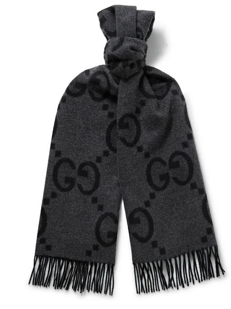 gucci cashmere scarf black|Gucci jacquard wool scarf.